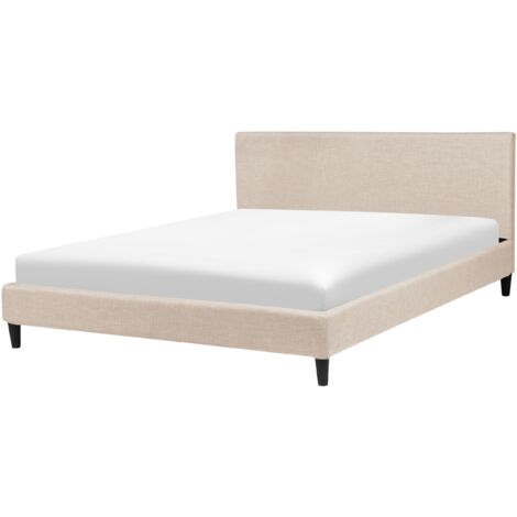 Cama tapizada en tela beige 160 x 200 cm marco de listones cabecero estilo contemporáneo Fitou
