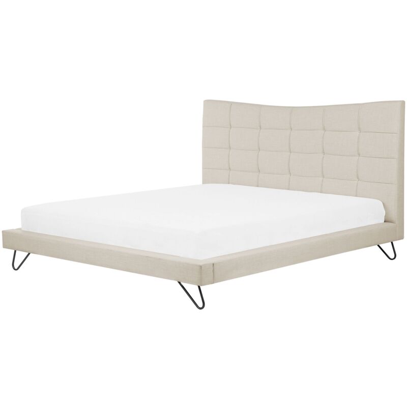 

Beliani - Cama tapizada en terciopelo beige 180x200 cm LANNION