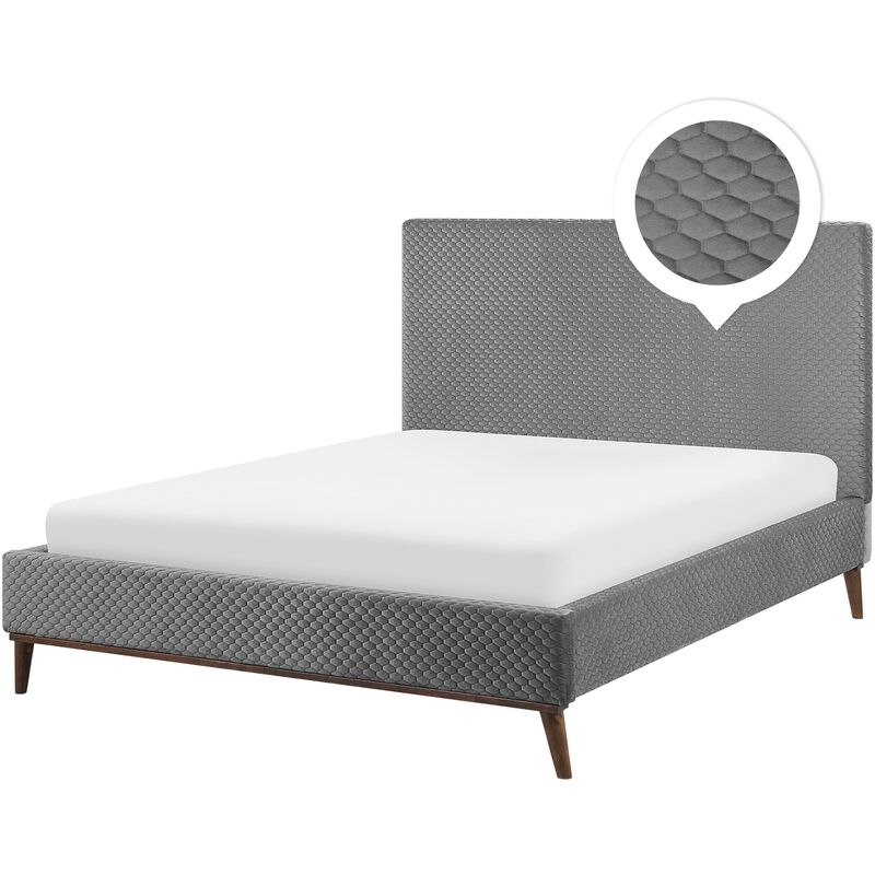 

Beliani - Cama de terciopelo gris 140 x 200 cm BAYONNE