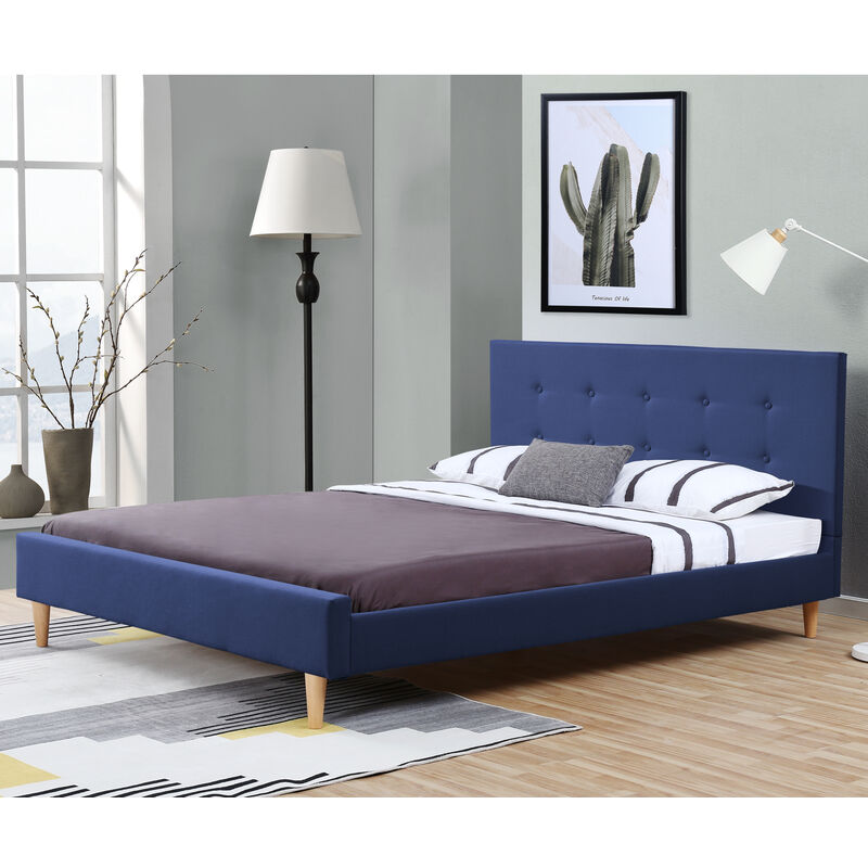 

Corium - Cama Tapizada Estoril - 180 x 200 cm - Cama Doble con Somier - Cama de Matrimonio - Lino - Azul