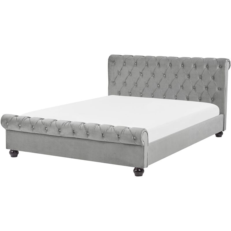 

Beliani - Cama de terciopelo gris 160 x 200 cm AVALLON