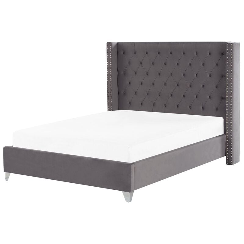 

Beliani - Cama de terciopelo gris 160 x 200 cm LUBBON