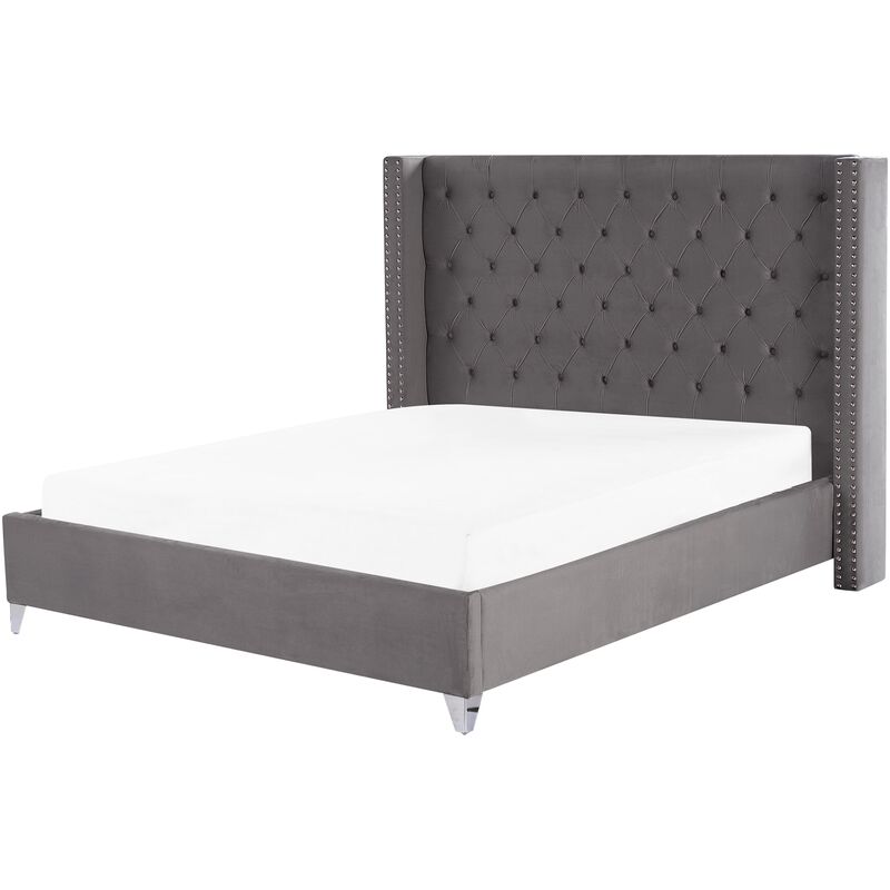 

Beliani - Cama de terciopelo gris 180 x 200 cm LUBBON