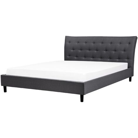 Cama tapizada gris oscuro 180 x 200 cm con somier y cabecero acolchado Saverne - Gris