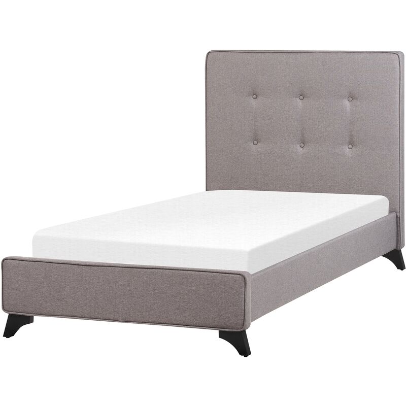 Cama con somier de poliéster gris negro 90 x 200 cm cabecero acolchado somier patas madera caucho Ambassador