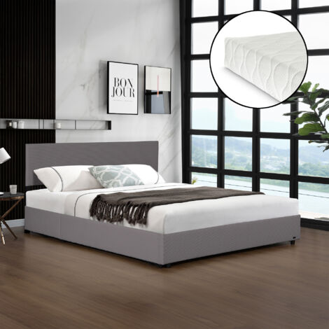 Cama tapizada Juva con colchón 160x200cm - Gris Corium