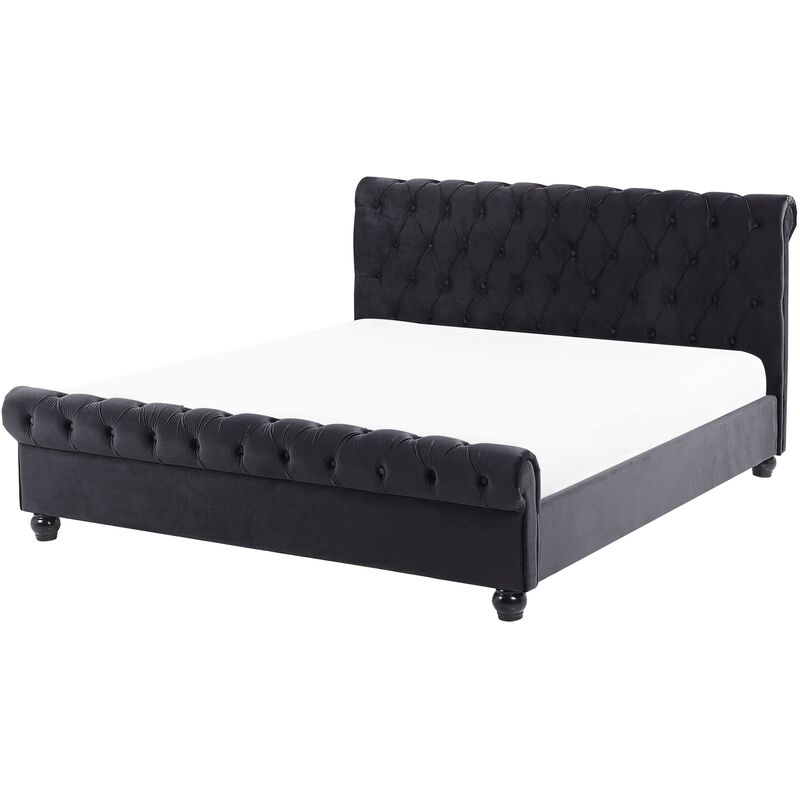 

Beliani - Cama de terciopelo negro 160 x 200 cm AVALLON