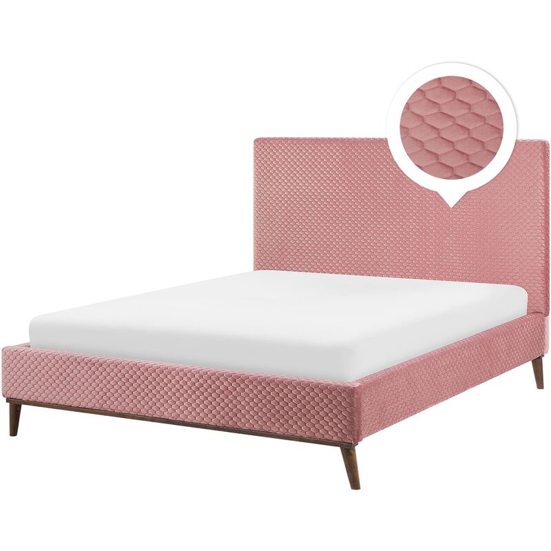 

Beliani - Cama de terciopelo rosa 140 x 200 cm BAYONNE