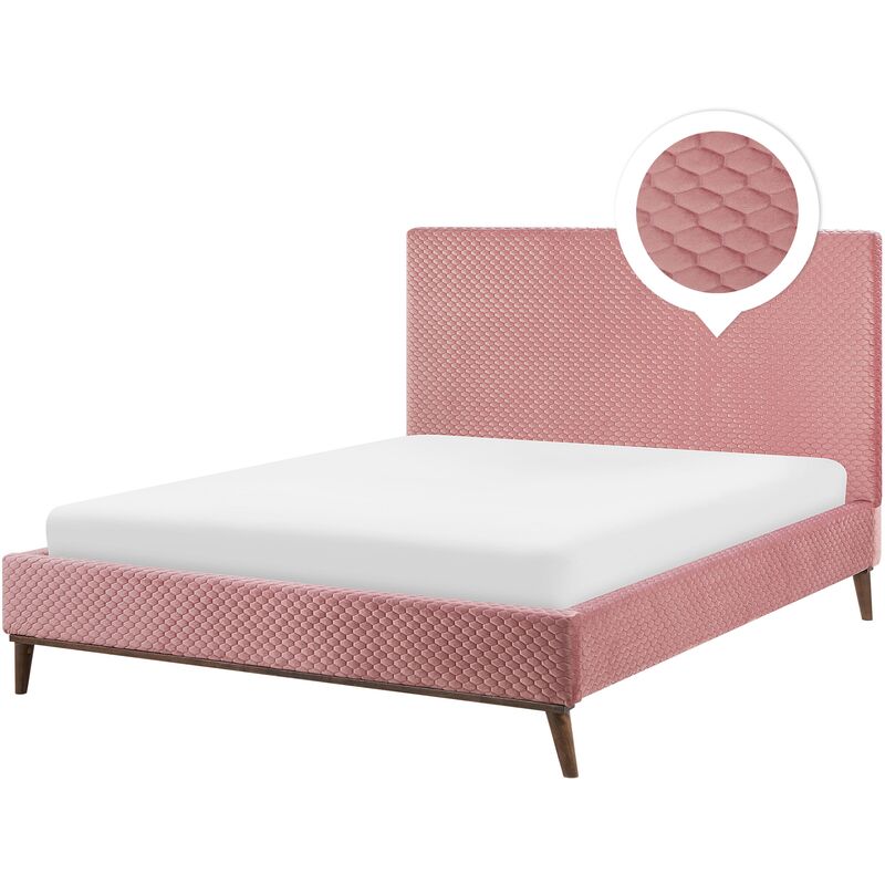 

Beliani - Cama de terciopelo rosa 160 x 200 cm BAYONNE