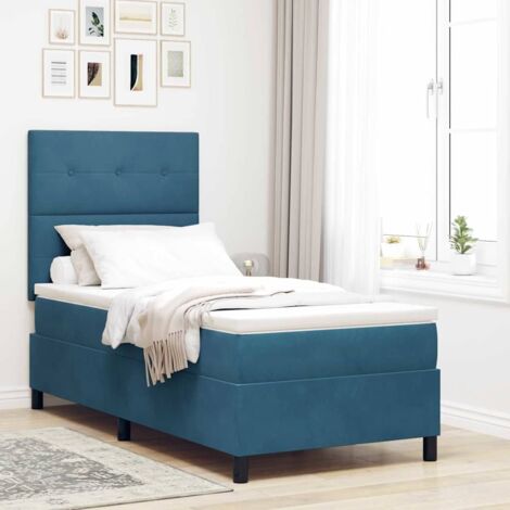 Cama tipo Box Spring Azul Oscuro 100 x 200 cm Terciopelo