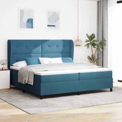 Cama tipo Box Spring Azul Oscuro 200 x 200 cm Terciopelo