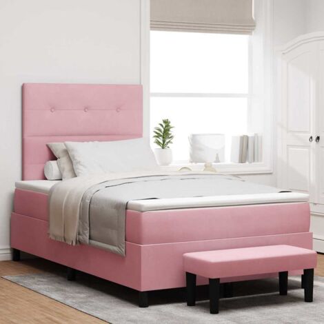 Cama tipo Box Spring con cabecera Rosa 190 x 120 cm Terciopelo