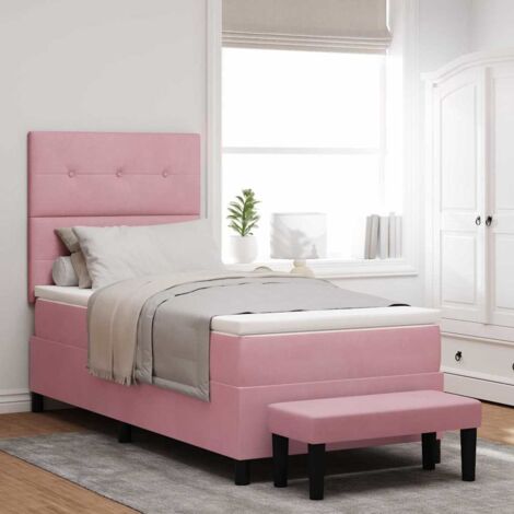 Cama tipo Box Spring con cabecera Rosa 200 x 100 cm Terciopelo