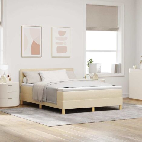 Cama tipo Box Spring con cojín Manual Crema 140 x 200 cm tela