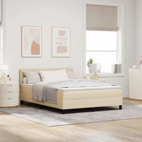 Cama tipo Box Spring con colchón Crema 140 x 190 cm tela