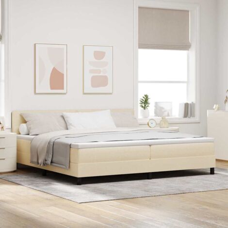 Cama tipo Box Spring con colchón Crema 200 x 200 cm tela