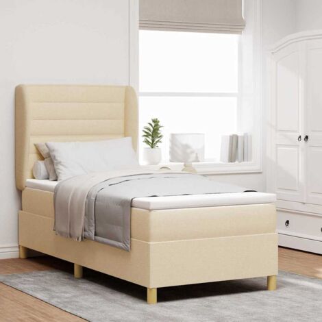 Cama tipo Box Spring con colchón Crema 200 x 90 cm tela