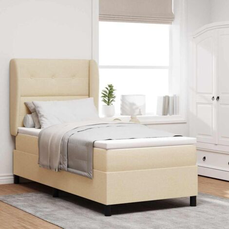Cama tipo Box Spring con colchón Crema 80 x 200 cm tela