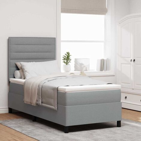 Cama tipo Box Spring con colchón Gris claro 100 x 200 cm tela