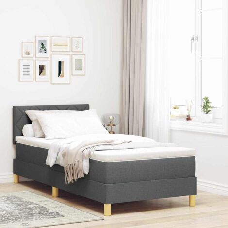 Cama tipo Box Spring con colchón Gris oscuro 100 x 200 cm tela