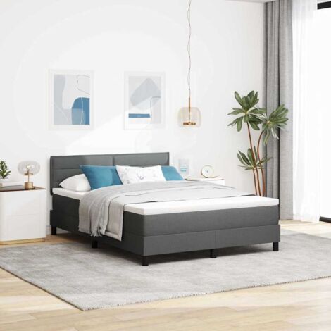 Cama tipo Box Spring con colchón Gris oscuro 140 x 190 cm tela