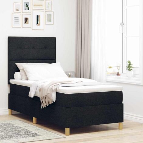 Cama tipo Box Spring con colchón Negro 90 x 200 cm tela