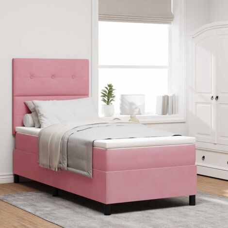 Cama tipo Box Spring con colchón Rosa 80 x 200 cm Terciopelo