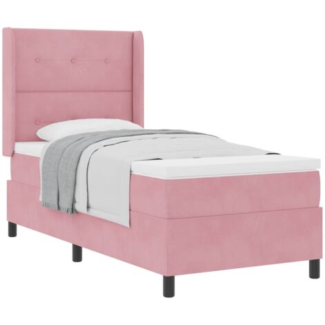 Cama tipo Box Spring con colchón Rosa 80 x 200 cm Terciopelo
