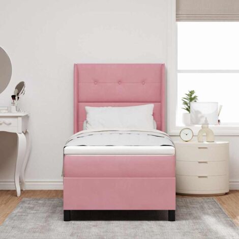 Cama tipo Box Spring con colchón Rosa 90 x 200 cm Terciopelo