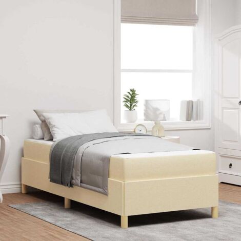 Cama tipo Box Spring Crema, Beige y  90 x 200 cm tela