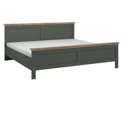 Cama Tolnue 119, Verde oscuro + Roble de lefkada, Doble, 160x200, Aglomerado laminado, 171x211x89cm