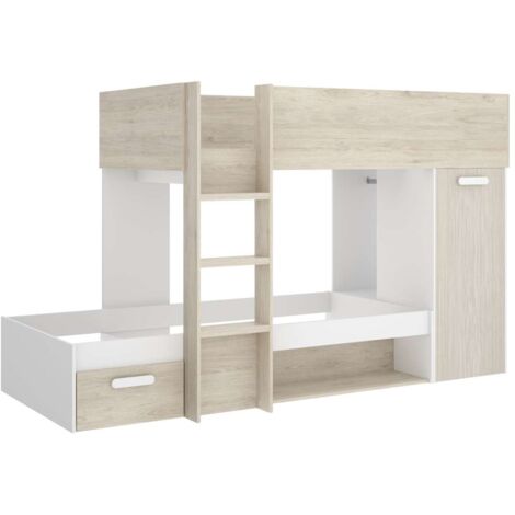 Cama tren Zeus montaje reversible en alistonado natural-blanco, 150 cm(alto)255 cm(ancho)111 cm(largo)