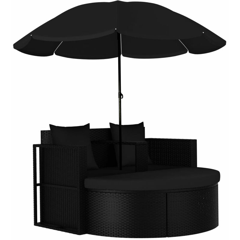 

Cama tumbona de jardin con sombrilla ratan sintetico negro