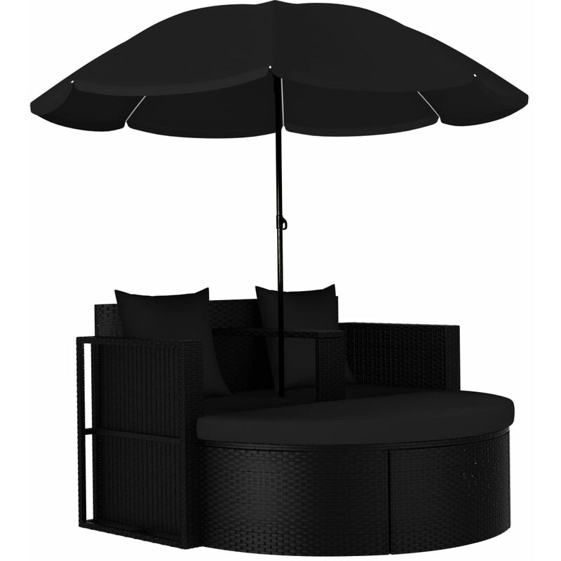 

vidaXL Cama tumbona de jardín con sombrilla ratán sintético negro - Negro