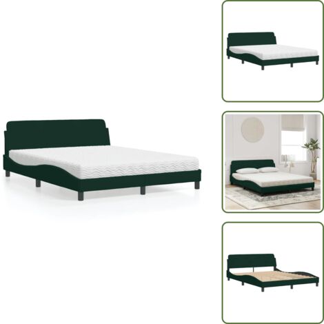 Cama verde oscuro - vidaXL Cama con colchón Dover terciopelo verde oscuro 160x200 cm - Cama con cabecero