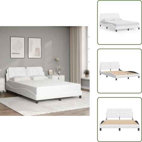 Cama Zadar - vidaXL Estructura de cama sin colchón Zadar cuero sintético blanco 140x190cm - Cama con cabecero de cuero sintético