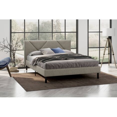 Cama Zeffirio de media plaza, somier para dormitorio, ropa de cama de Bedroom, soporte de colchón, apto para colchón de 120 x 190 cm, color gris paloma