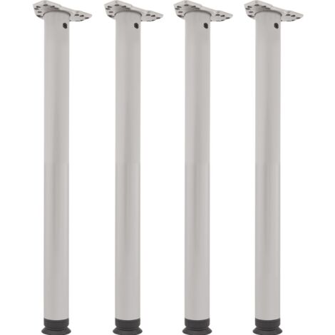 Camar Tischbeine höhenverstellbar 700-800mm rund ø 60mm Set Zoom - Tischfüße ideal als Schreibtischbeine & Esstischbeine verwendbar - inklusive Montageplatten für Tischbeine, 4x Stahl silber