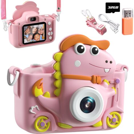 Cámara de dinosaurios para niños, cámara digital de 2 pulgadas y 1080P, cámara HD para selfies de 32 GB, regalo para niños y niñas de 3, 4, 5, 6, 7, 8, 9, 10, 11 y 12 años, buenos juegos para niños (r