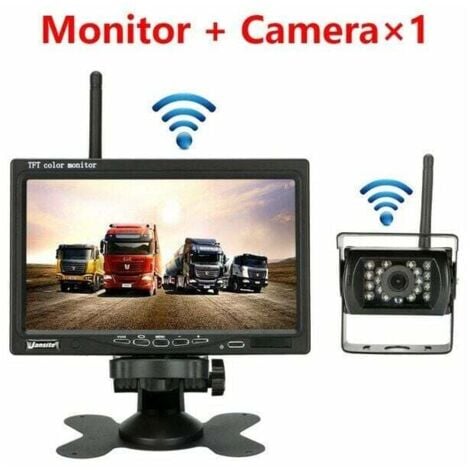 LARGEIGHT Cámara de marcha atrás inalámbrica para vehículos con monitor LCD de 7 pulgadas para camiones, autobuses, autocaravanas, remolques y excavadoras, 12 V-24 V, resistente al agua IP67, ángulo de 120°.