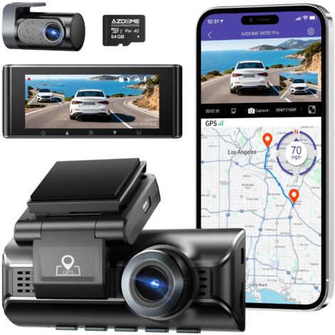Cámara de salpicadero 4K para coche, pantalla IPS de 3,19 pulgadas, tarjeta de 64 GB incluida, WiFi de 5,8 GHz, GPS, visión nocturna, WDR gran angular de 170°, monitor de aparcamiento, admite hasta 25