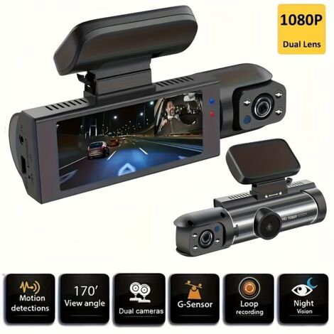 Cámara de salpicadero delantera y trasera para coches, con visión nocturna, resolución 1080P, para uso dentro y fuera del vehículo, grabación de aparcamiento de 24 horas, detección de movimiento, grab