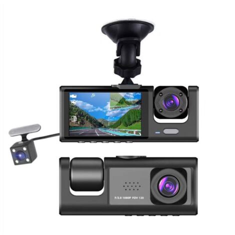 Cámara de salpicadero DVR 1080p con cámaras frontal, interior y trasera, pantalla de 2 pulgadas, visión nocturna, grabación en bucle, bloqueo con un solo toque, versión estándar.