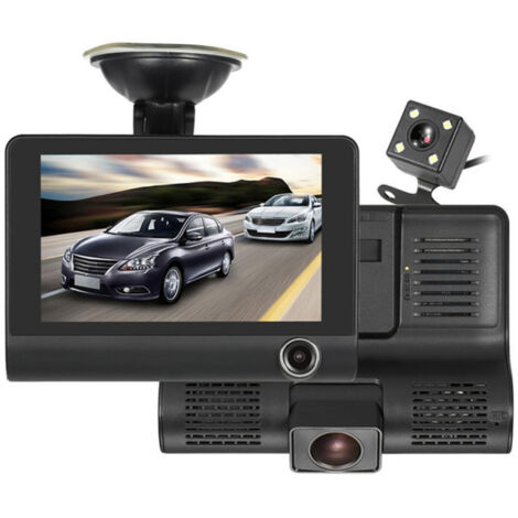 Cámara de salpicadero DVR para coche de 4 pulgadas, 3 lentes delanteras y traseras, grabadora de vídeo, sensor G.