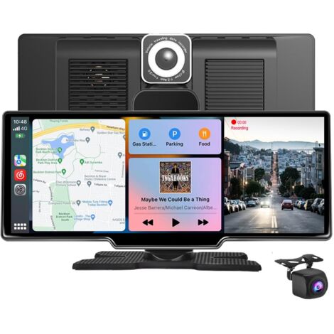 Cámara de salpicadero para coche con tarjeta SD de 128 GB, CarPlay, Android Auto, doble lente frontal y trasera, cámara de marcha atrás resistente al agua (128 GB).