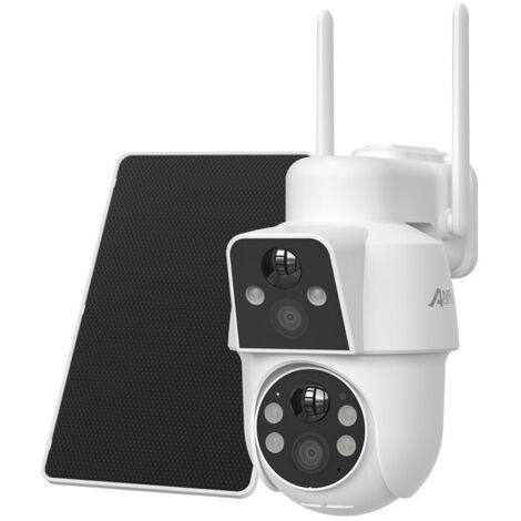 Cámara de seguridad solar ANRAN, cámara dual inalámbrica para exteriores con detección humana PIR y visión nocturna a color.