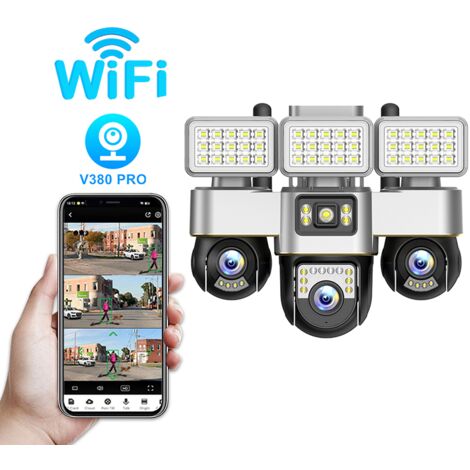 Cámara de seguridad Wi-Fi 3 en 1 con doble luz, 3 cámaras de 3 pulgadas y 2 megapíxeles, alumbrado público, alarma humana [Clase de eficiencia energética A+]