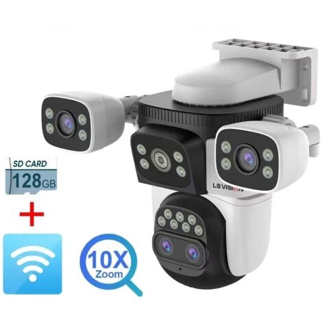 Cámara de seguridad Wi-Fi para exteriores de 20 MP con triple pantalla, zoom 10x, seguimiento automático de cuatro lentes, 128 GB