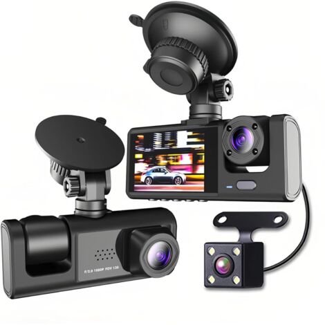 Cámara de tablero de alta definición 1080P, gran angular de tres vías, grabación interior y exterior del automóvil con imagen en imagen, fácil instalación,
