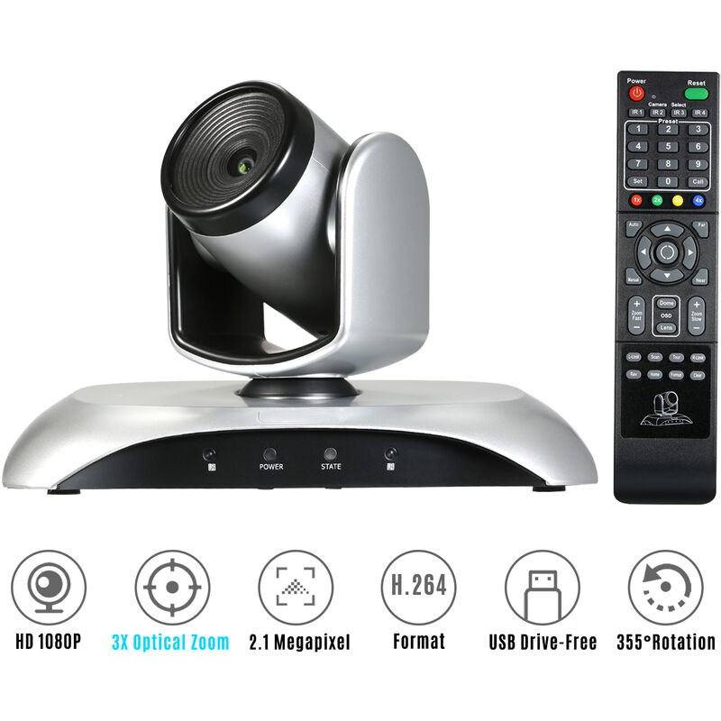 

Happyshopping - Camara de videoconferencia HD 1080P Zoom optico 10X Camara web gran angular compatible Compresion dura H.264 Rotacion de 355 ° Plug &